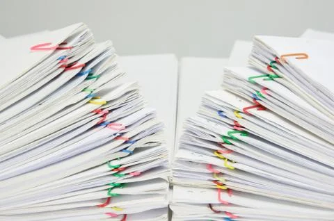 Close up step pile overload document of receipt and report Stock Photos