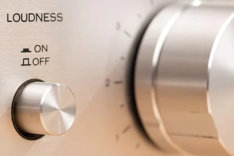Close-Up of Stereo System Knob with Focus on Loudness Control Stock Photos