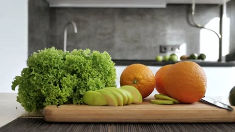 Close-up still life which consists of fresh and ripe vegetables and fruits Stock Footage 150780234