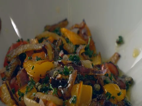 Close up of stir frying vegetables, slow motion Stock Footage 74937334