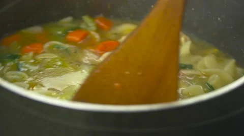 Close Up of Stirring Chicken Soup Stock Footage 61324112