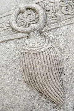 Close up of stone carving tassel patterns 스톡 사진