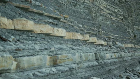 Close-Up Of A Stone Cliff Texture. Stone Landform Cliff Levels Stock Footage 94653421