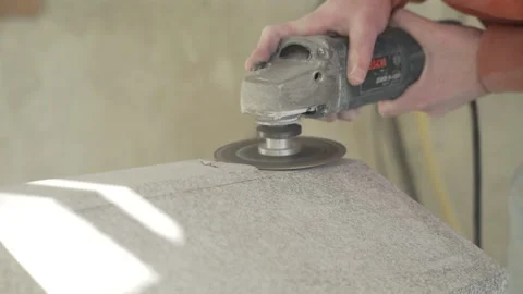 Close up stone cutting grinder Slowmotion Video stock 149127220