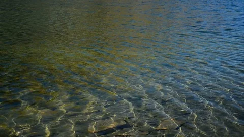 Close-up of stone skipping game. Beautiful view of throwing a small flattened Stock Footage 91288751