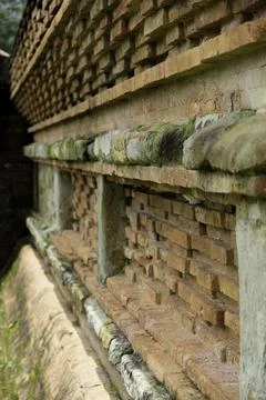 Close-up stone structure on Muara Takus temple in Kampar Regency, Riau. Stock Photos
