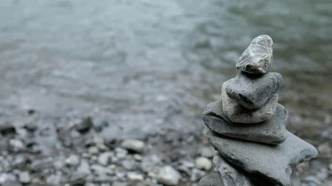 Close up stones on a pile at the German river Trettach Stock Footage 78150177