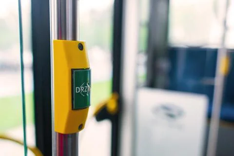 Close-up of a stop announcement button in the passenger compartment Foto stock