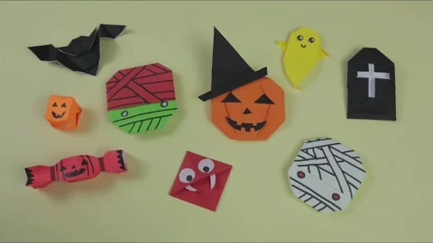 Close Up Stop Motion of Spooky Halloween Origami Stock Footage 264136893