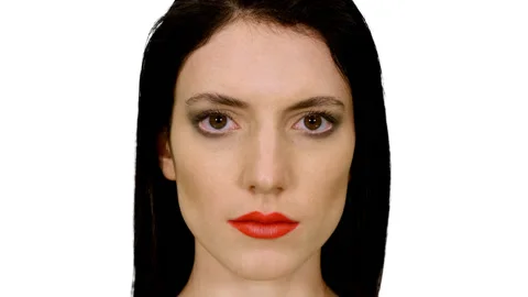 Close up straight serious gloomy face of young woman, alpha channel included Stock Footage 113201331