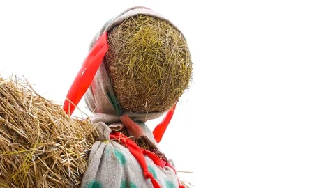 Close-Up Straw Effigy Of Dummy Of Maslenitsa, Symbol Of Winter And Death In Stock Footage 86262583