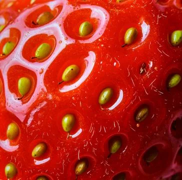 Close up strawberry surface with visible seeds showing natural fruit texture Stock Photos