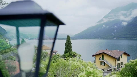 Close-up of a street light on the background of lake Como Stock Footage 232002965