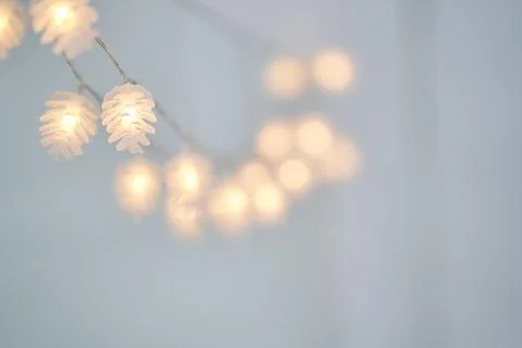 Close up of string light in the shape of pinecone lights background with copy Fotos de archivo