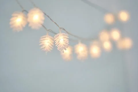 Close up of string light in the shape of pinecone lights with copy space Stock-Fotos