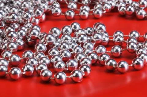 Close-up of a string of silver beads 스톡 사진