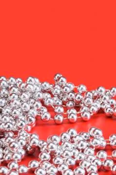 Close-up of a string of silver beads 스톡 사진