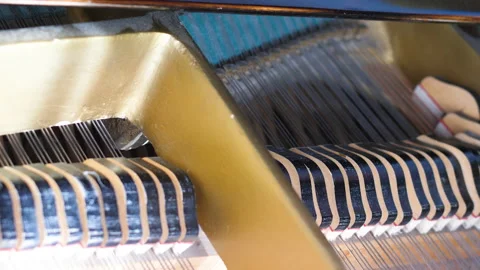 Close-up of the strings and hammers of the piano when playing the keys.sele.. 스톡 동영상 236071608
