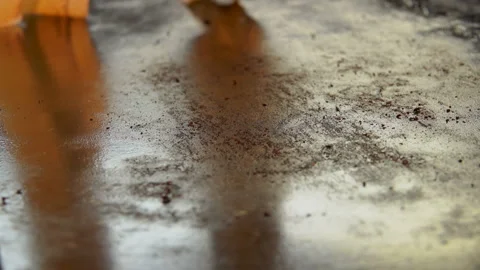 Close-up of strips of bacon roasting rapidly on the flat grill surface of grill Stock Footage 136366816