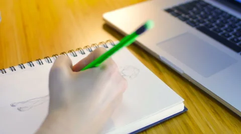Close up of the student designer which does sketches for study. Stock Footage 59092739