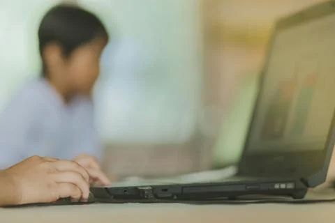 Close up to Student hands practice drawing art by computer in cl Stock Photos