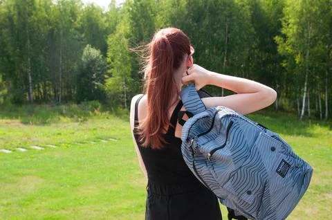 Close-up student wearing her backpack Stock Photos