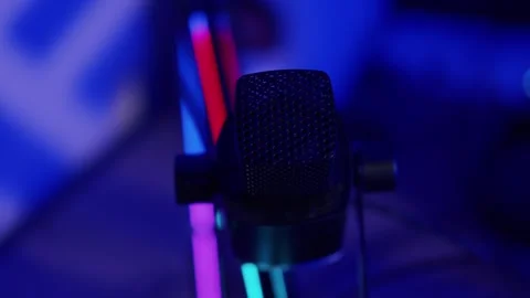 Close-up of studio microphone showing control knobs and audio connection Stock Footage 346639737