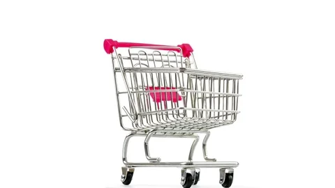 Close-up studio shot footage rotate shopping cart, turning Stock Footage 80427318