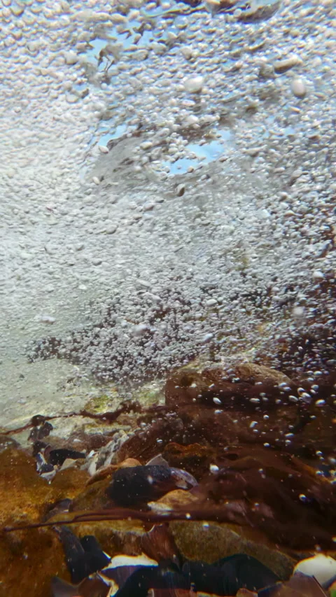 Close-up of study of waterfall’s churning heart with multitude air bubbles, 스톡 동영상 330974021