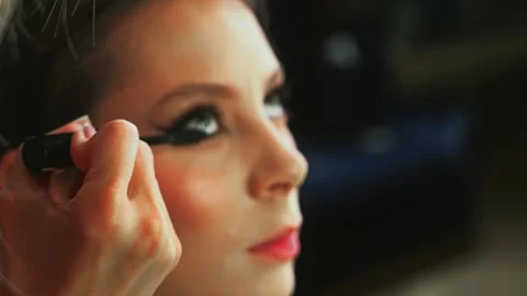 Close up of a stunning model with striking eyes during a makeup session, capturi Stock Footage 321122416