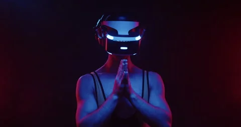 Close up stylish future handsome man gamer wearing virtual reality headset in Stock Footage 156897863