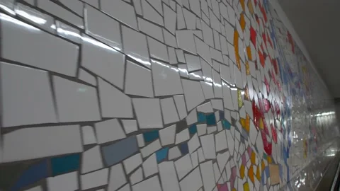 Close up Subway station wall mosaic. Video 4K Stock Footage 237533749