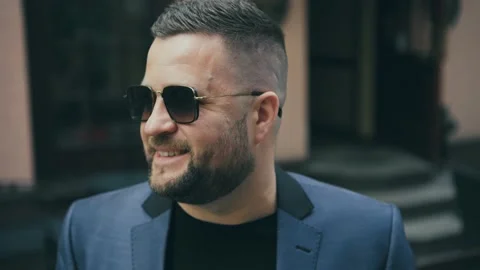 Close up successful man standing outside near business building. Stock Footage 172503082