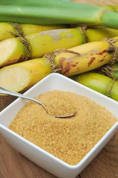 Close up sugar and sugarcane Stock Photos