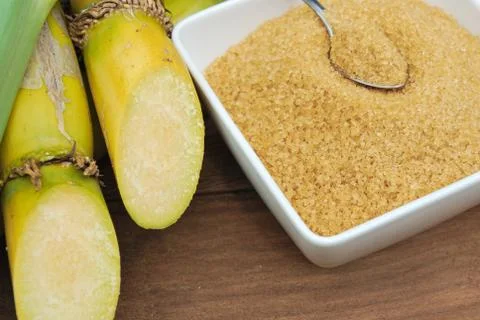 Close up sugar and sugarcane Stock Photos