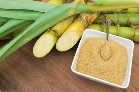 Close up sugar and sugarcane Stock Photos
