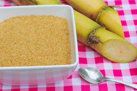 Close up sugar and sugarcane Stock Photos