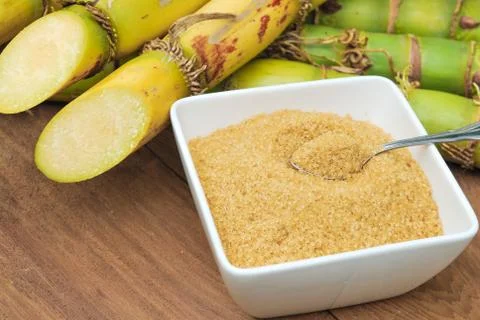 Close up sugar and sugarcane Stock Photos