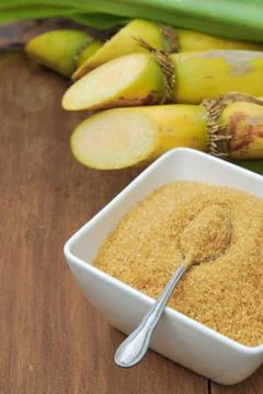 Close up sugar and sugarcane Stock Photos