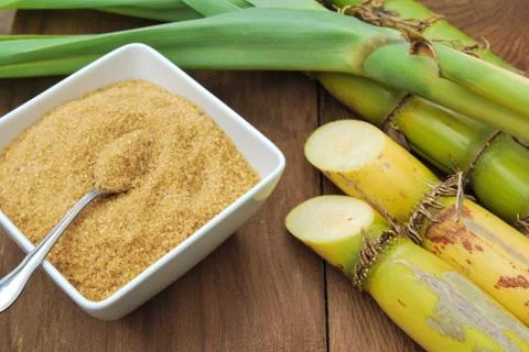 Close up sugar and sugarcane Stock Photos