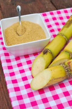 Close up sugar and sugarcane Stock Photos