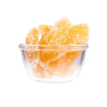 Close up of sugared apricots in sausepan. Stock Photos