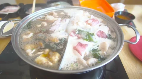 Close up Sukiyaki pot is boiling. Stock Footage 132599535