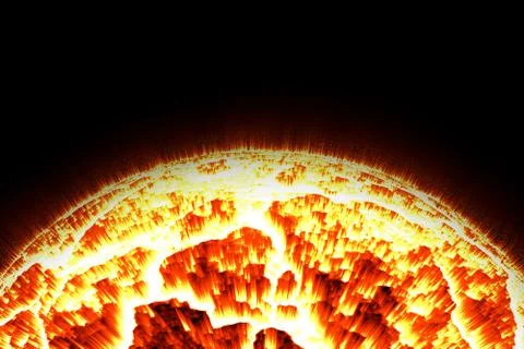 Close up the sun and flame on black background. Stock Illustration