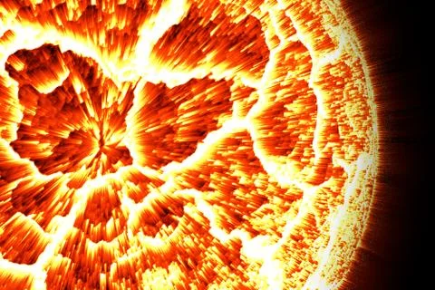 Close up the sun and flame on black background. Stock Illustration