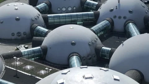Close-Up of Sunlit Domes Connected by Glass Tunnels Stock Footage 285540018