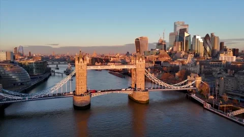 Close up sunrise view of the iconic Tower Bridge of London Video stock 261905212