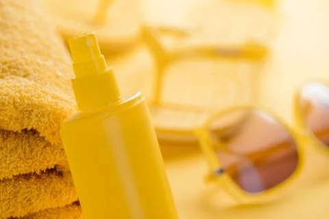 Close-up on sunscreen spray Stock Photos