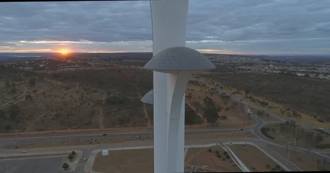 Close sunset aerial orbiting the observation galleries in the middle of of Stock Footage 126107084