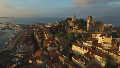 Close-up sunset in Cannes aerial panoramic view Stock Footage 83694013